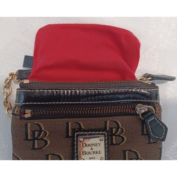 DOONEY & BOURKE COIN PURSE/KEY CHAIN CANVAS LEATHER TRIM BROWN/GOLD - Picture 5 of 10